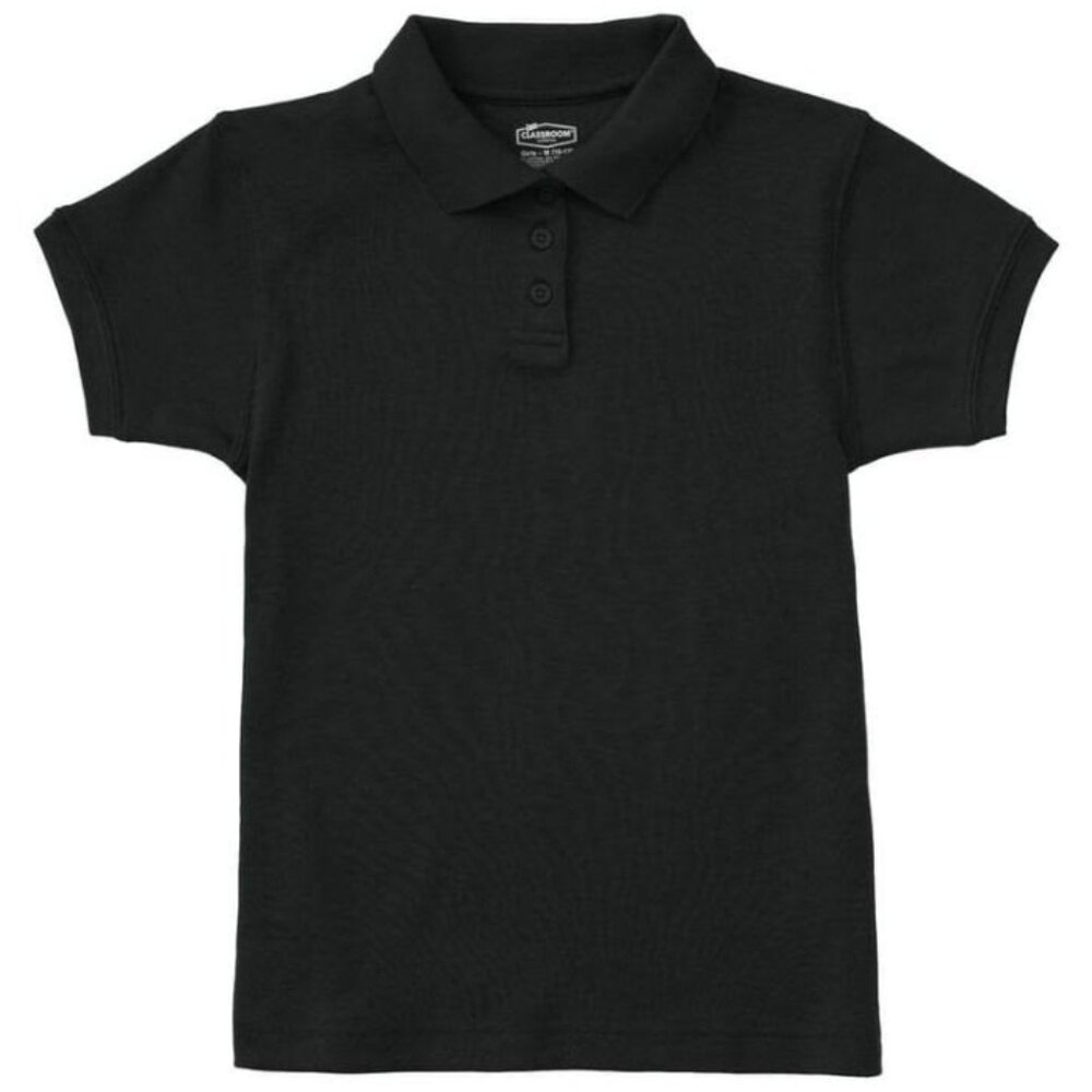 Classroom 58584 Girls Juniors Short Sleeve Fitted Interlock Polo Black